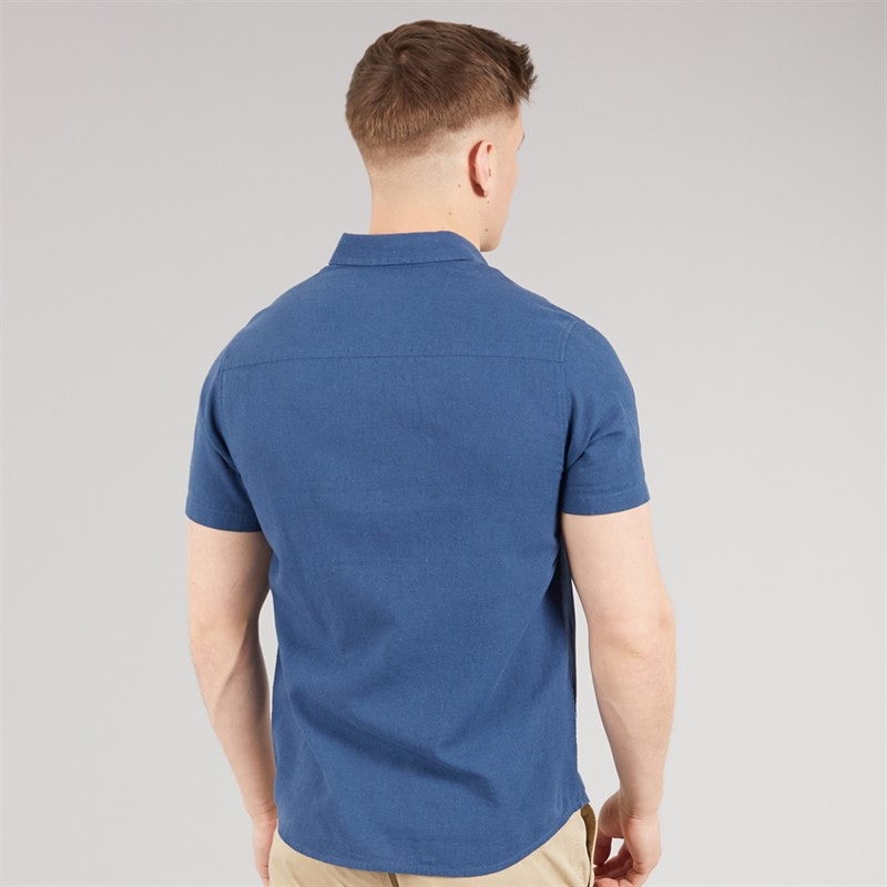 Tokyo Laundry Mens Bertrand Linen Short Sleeve Shirt Blue Insignia Blue - Image 2