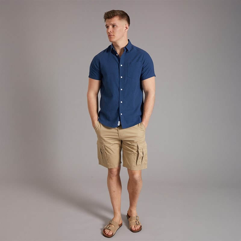 Tokyo Laundry Mens Bertrand Linen Short Sleeve Shirt Blue Insignia Blue - Image 3