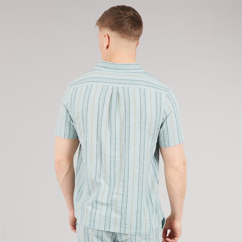 Tokyo Laundry Mens Zula Stripe Short Sleeve Shirt Blue Green Stripe - Image 2