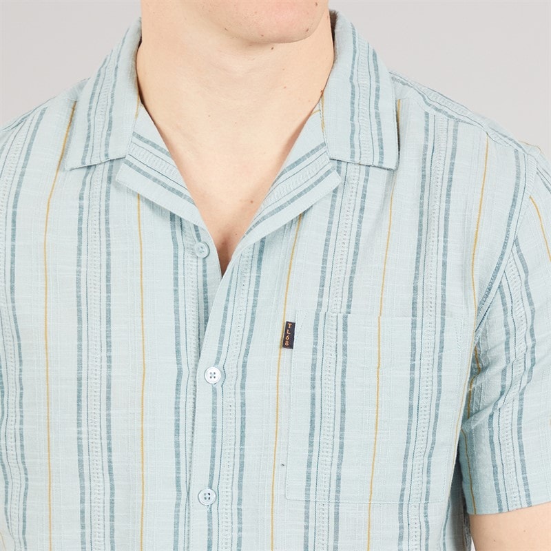 Tokyo Laundry Mens Zula Stripe Short Sleeve Shirt Blue Green Stripe - Image 3
