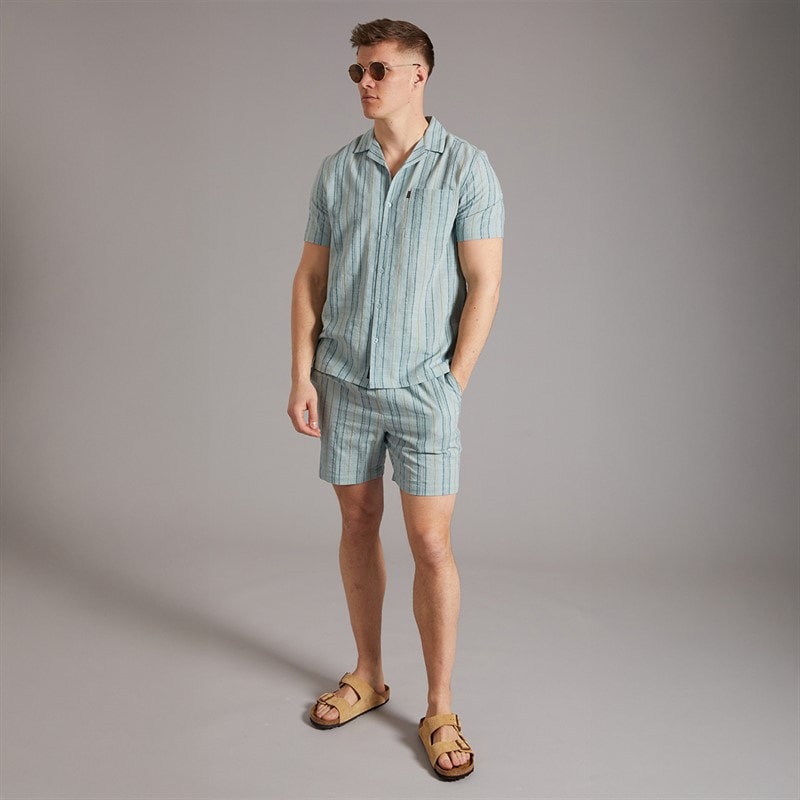 Tokyo Laundry Mens Zula Stripe Short Sleeve Shirt Blue Green Stripe - Image 4