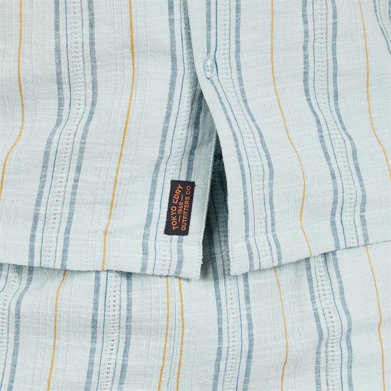 Tokyo Laundry Mens Zula Stripe Short Sleeve Shirt Blue Green Stripe - Image 5