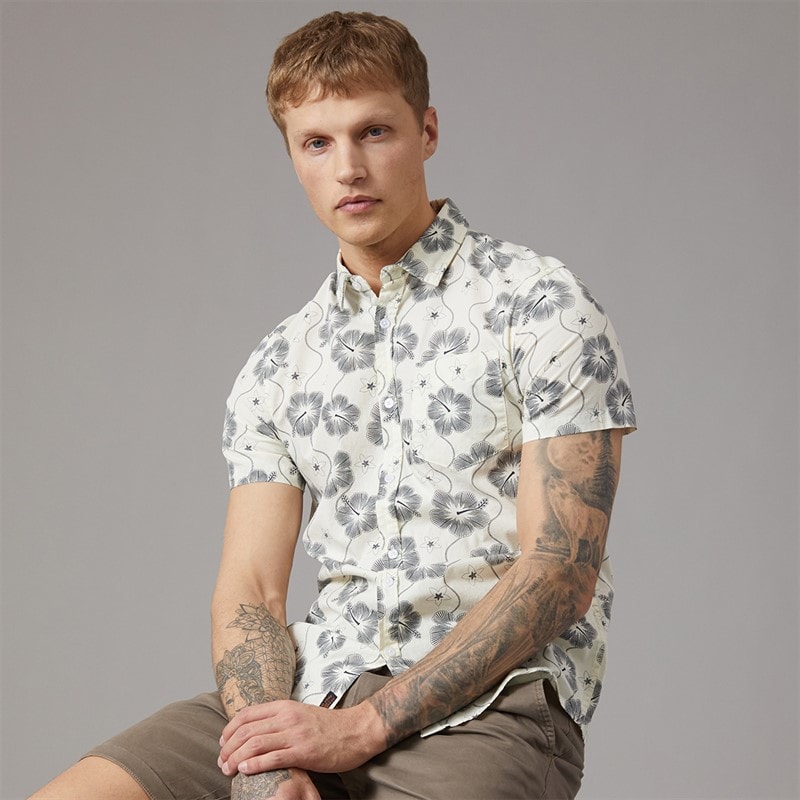 Tokyo Laundry Mens Pua Kala AOP Short Sleeve Shirt Cream