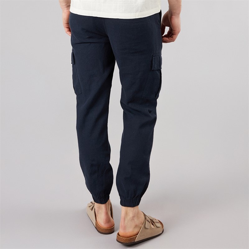 Tokyo Laundry Mens Idas Linen Cargo Trousers Navy - Image 2