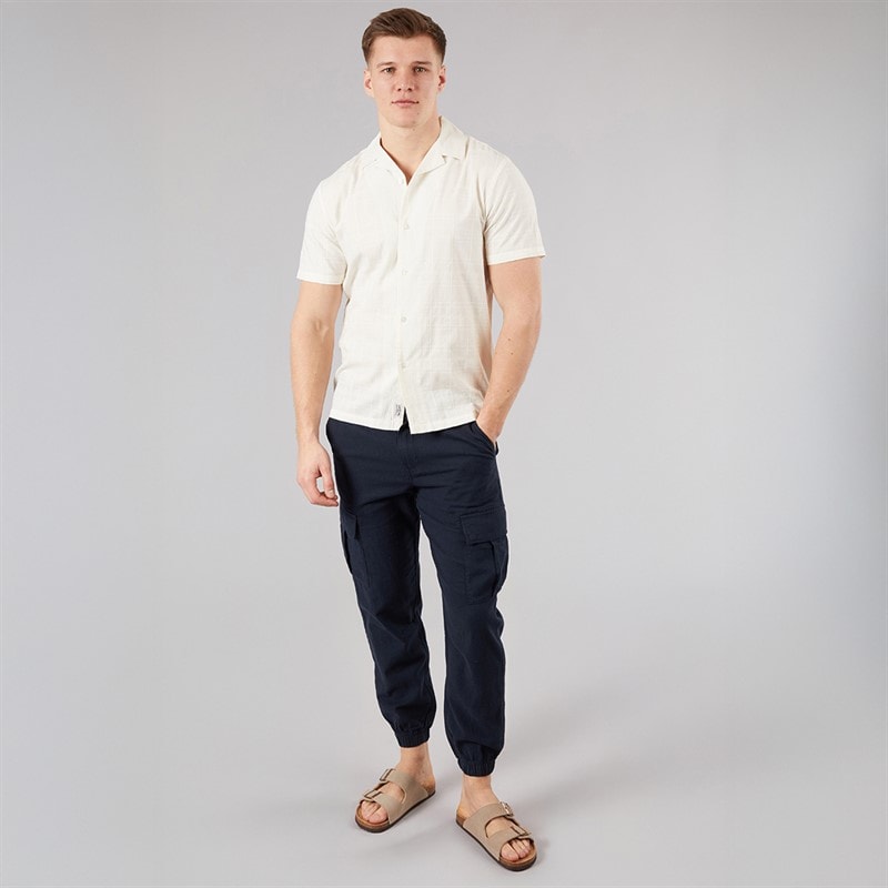 Tokyo Laundry Mens Idas Linen Cargo Trousers Navy - Image 3