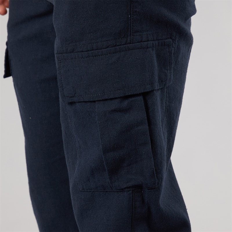 Tokyo Laundry Mens Idas Linen Cargo Trousers Navy - Image 4