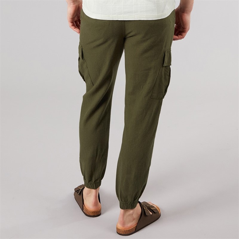 Tokyo Laundry Mens Idas Linen Cargo Trousers Olive - Image 2