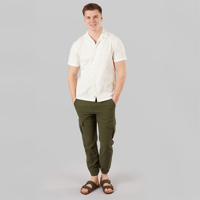 Tokyo Laundry Mens Idas Linen Cargo Trousers Olive - Image 3