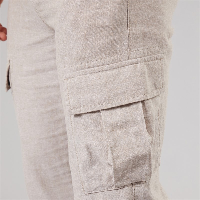 Tokyo Laundry Mens Idas Linen Cargo Trousers Sand - Image 4