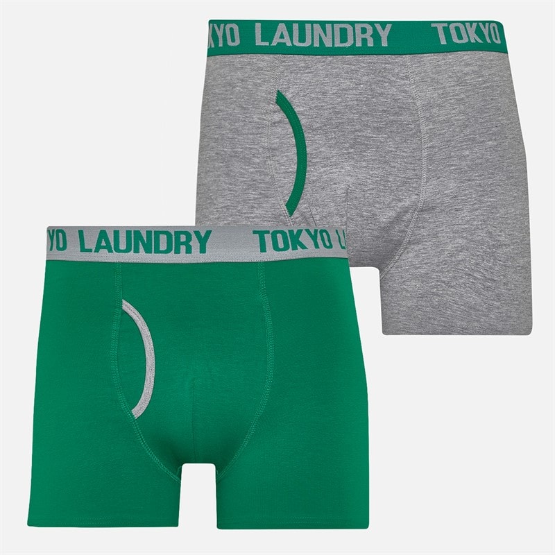 Tokyo Laundry Mens Westhope Two Pack Boxers Light Grey Marl/Bosphorus