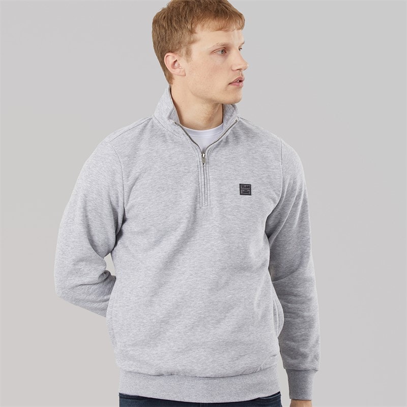 Tokyo Laundry Mens Diageo 1/4 Zip Sweatshirt Light Grey Marl - Image 1