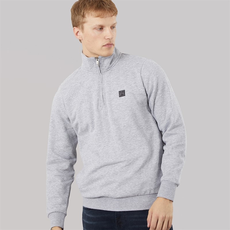Tokyo Laundry Mens Diageo 1/4 Zip Sweatshirt Light Grey Marl - Image 3
