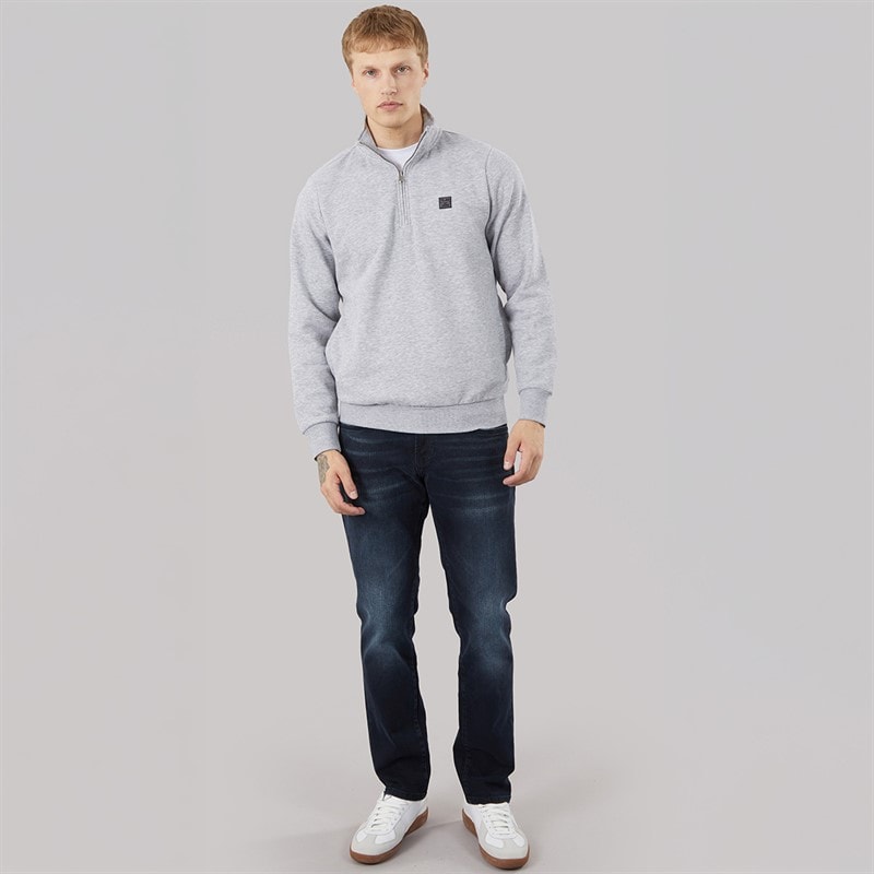Tokyo Laundry Mens Diageo 1/4 Zip Sweatshirt Light Grey Marl - Image 4
