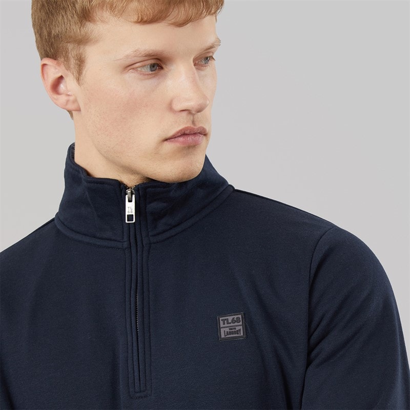 Tokyo Laundry Mens Diageo 1/4 Zip Sweatshirt Sky Captain Navy - Image 3