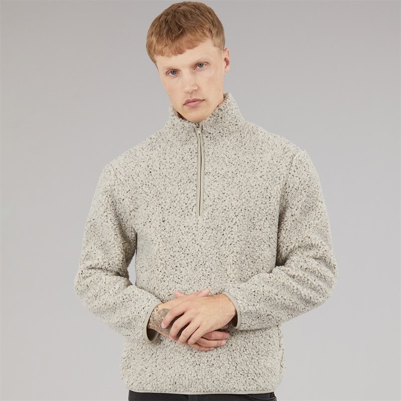 Tokyo Laundry Mens Tate Quarter Zip Fleece Beige - Image 3