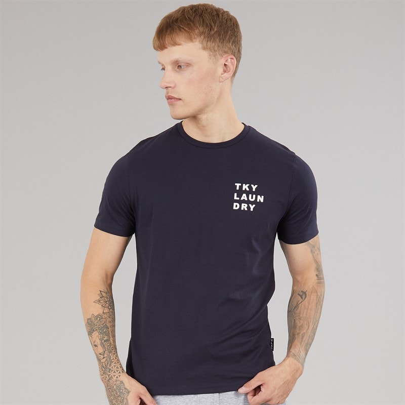 Tokyo Laundry Mens Johnstone T-Shirt Sky Captain Navy - Image 2