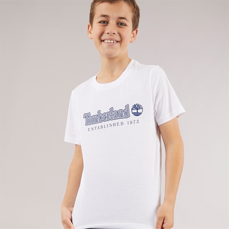 Timberland Boys Short Sleeve T-Shirt White/Navy - Image 1