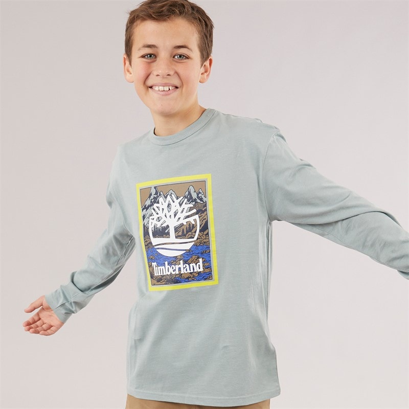 Timberland Boys Long Sleeve T-Shirt Silver Blue - Image 1