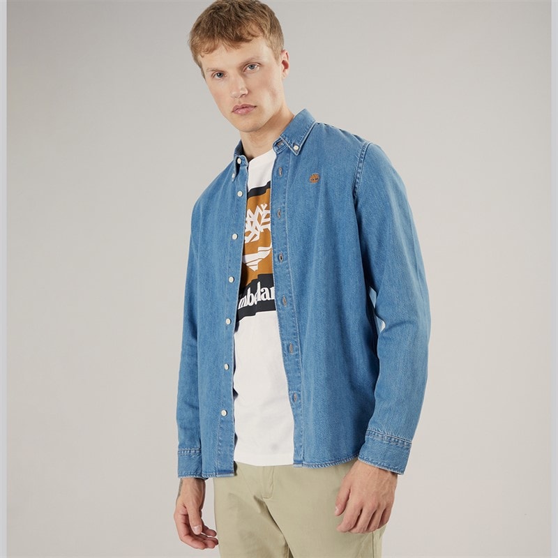 Timberland Mens Long Sleeve Denim Shirt Horizon Blue Wash - Image 3