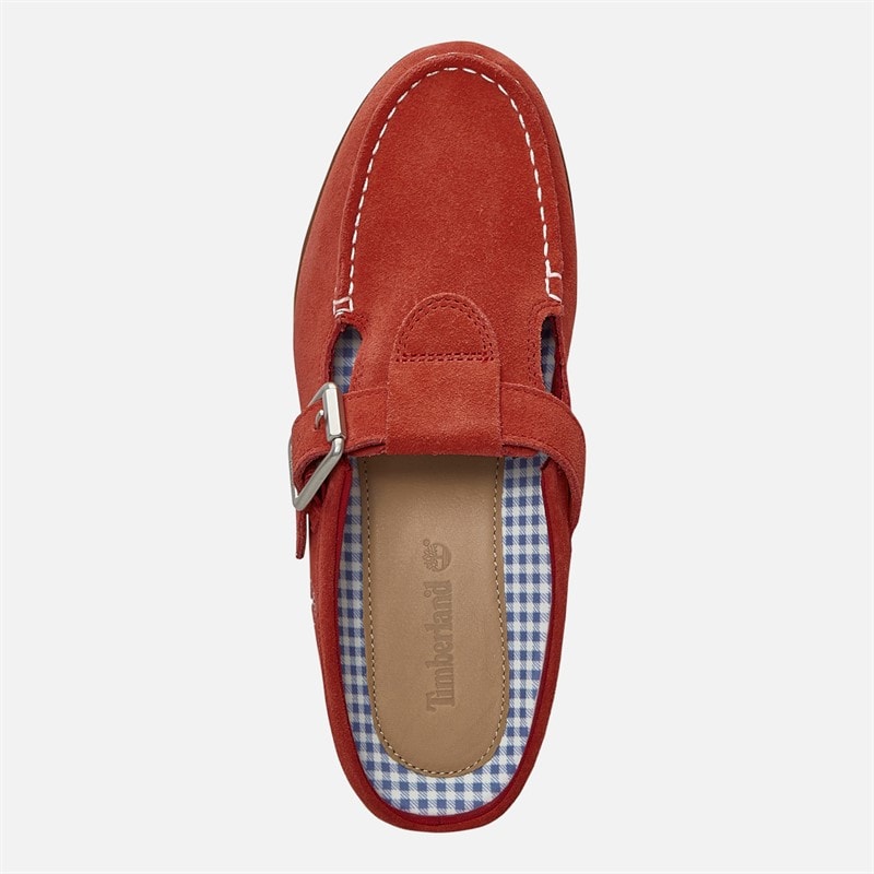 Timberland Womens Buckle Clogs Medium Red Suede - Image 4