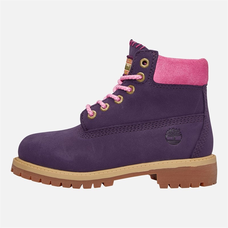 Timberland Girls Junior 6 Inch Waterproof Lace Up Boots Dark Purple Nubuck/Light Pink Dk Purple Nubuck W Ltpink