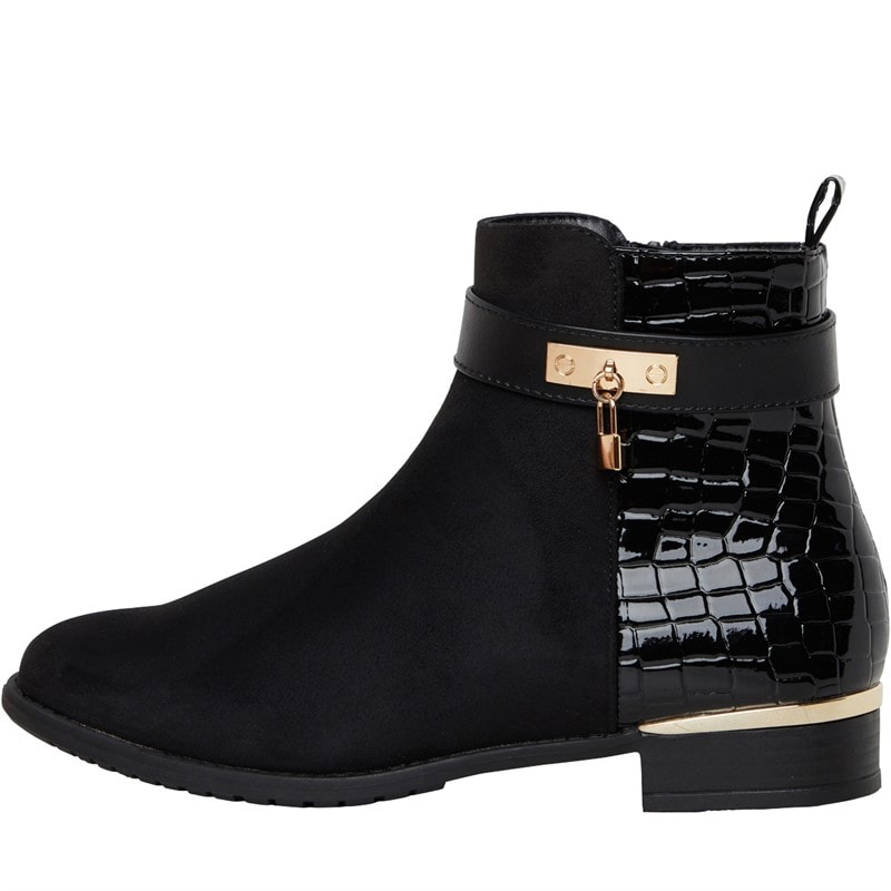 Truffle Collection Womens Hat Ankle Boots Black Microfibre - Image 1