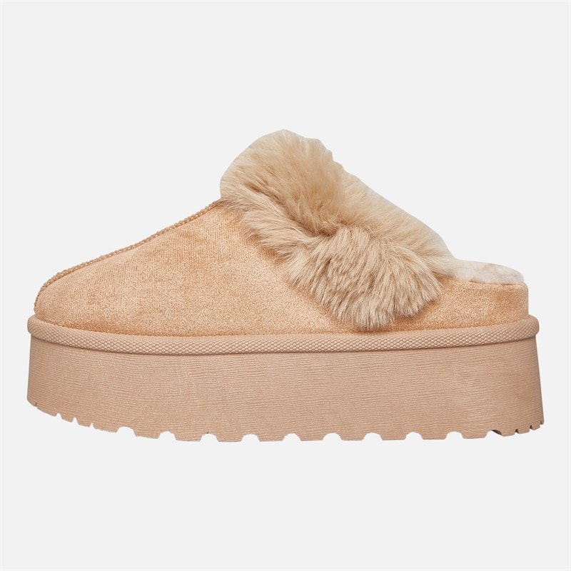 Truffle Collection Womens Vimto Fur Lined Mules Sand - Image 2