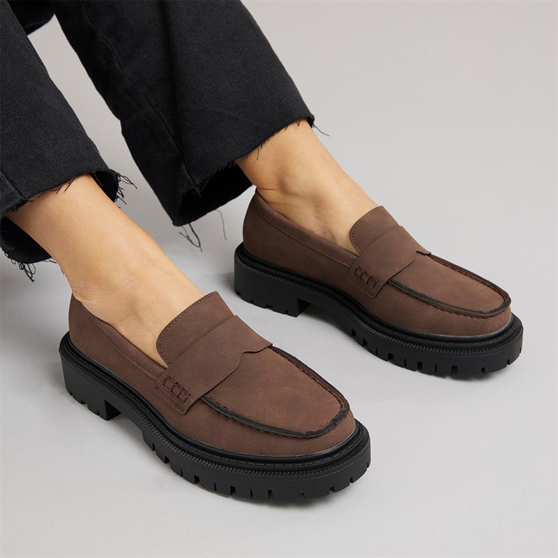 Truffle Collection Womens Cabernet Chunky Loafers Brown - Image 1