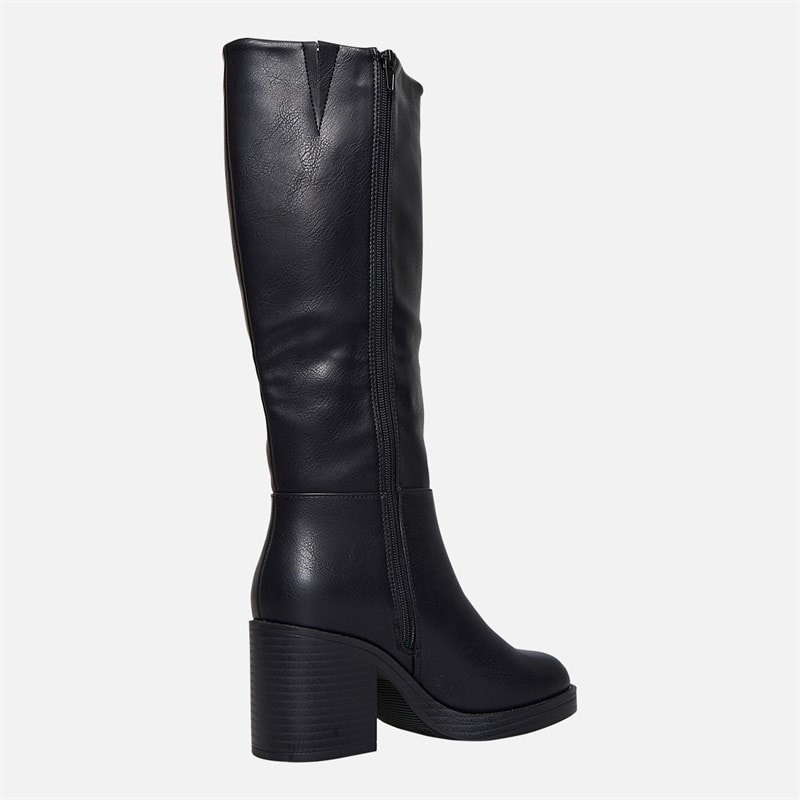 Truffle Collection Womens Munchie Square Front Knee High Boots Black PU - Image 5