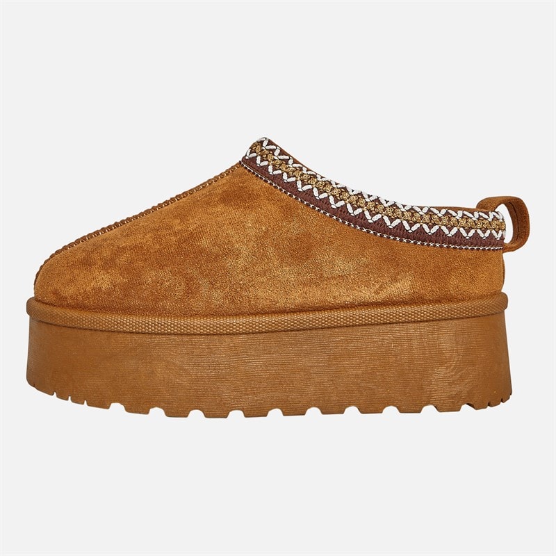 Truffle Collection Womens Vimto Chunky Warm Lined Aztec Slippers Chestnut Micro - Image 2