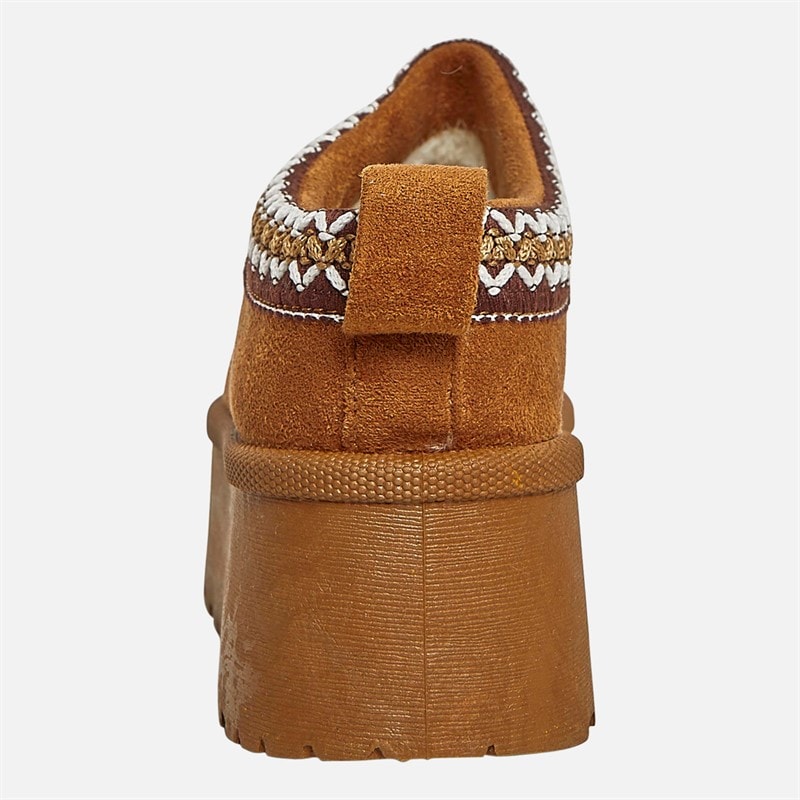 Truffle Collection Womens Vimto Chunky Warm Lined Aztec Slippers Chestnut Micro - Image 4