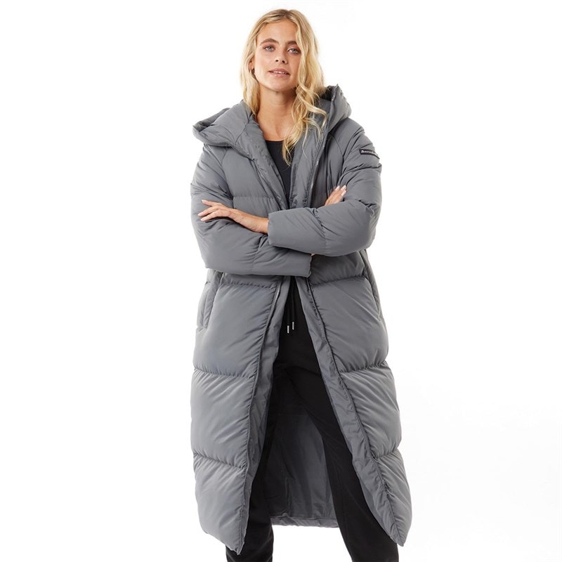 L'amore Couture Womens Fields Maxi Length Puffer Coat Dark Grey