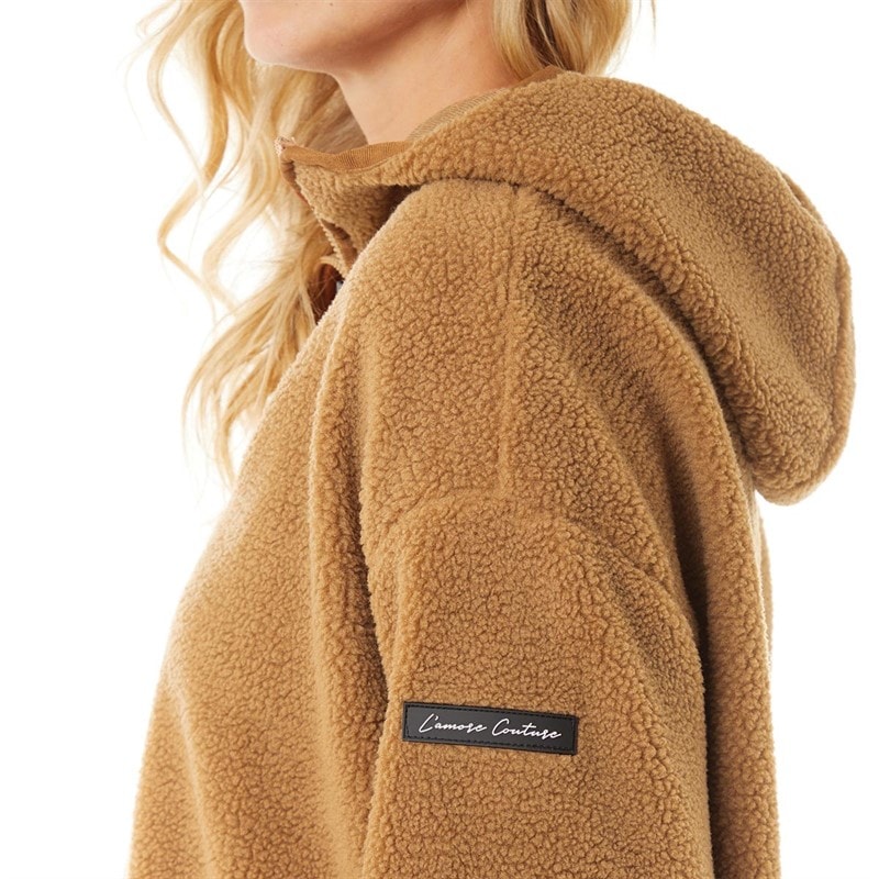 L'amore Couture Womens Ulla 1/4 Zip Fleece Tan - Image 3