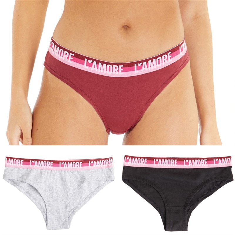 L'amore Couture Womens Dreams Three Pack Briefs Grey/Burgundy/Black - Image 1