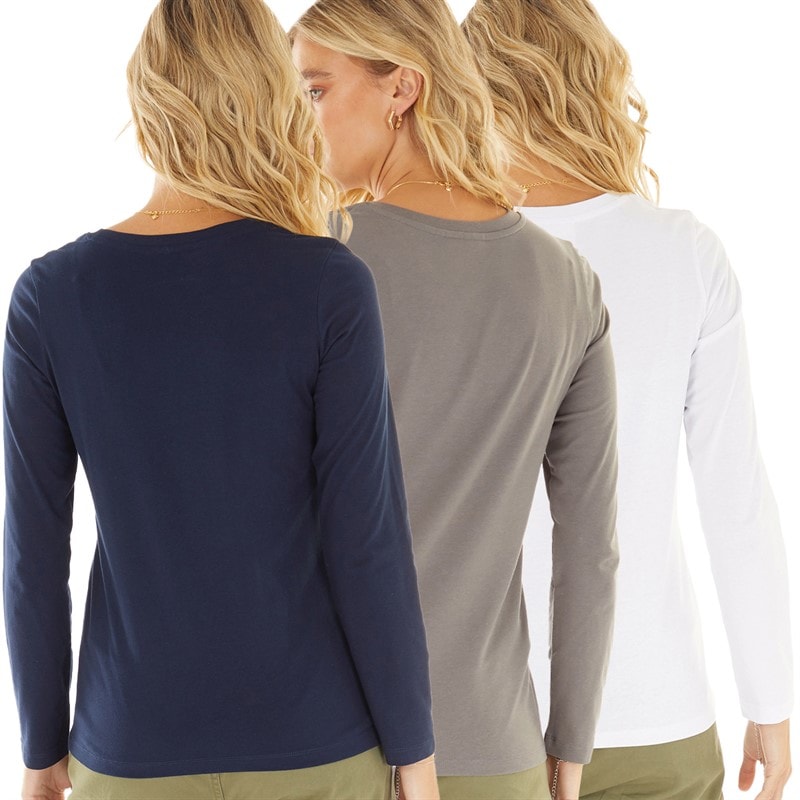 L'amore Couture Womens Molly Three Pack Long Sleeve T-Shirts Navy/Charcoal/White - Image 2