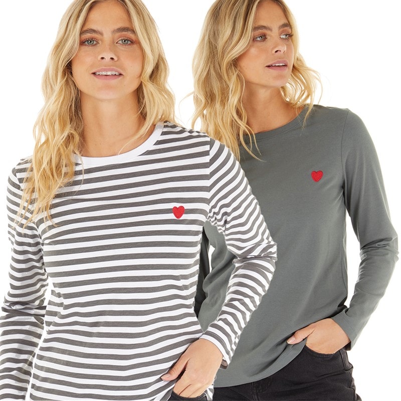 L'amore Couture Womens Tilly Two Pack Long Sleeve T-Shirts Charcoal - Image 1