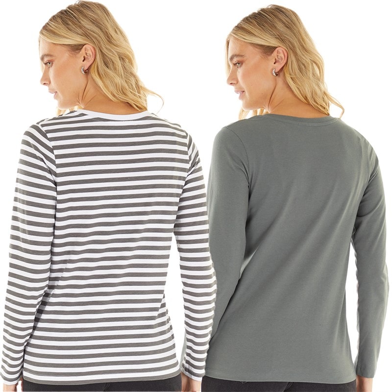 L'amore Couture Womens Tilly Two Pack Long Sleeve T-Shirts Charcoal - Image 2