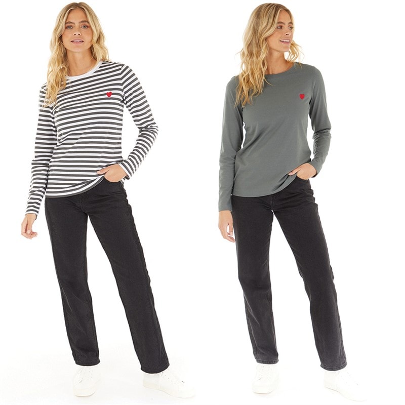 L'amore Couture Womens Tilly Two Pack Long Sleeve T-Shirts Charcoal - Image 3