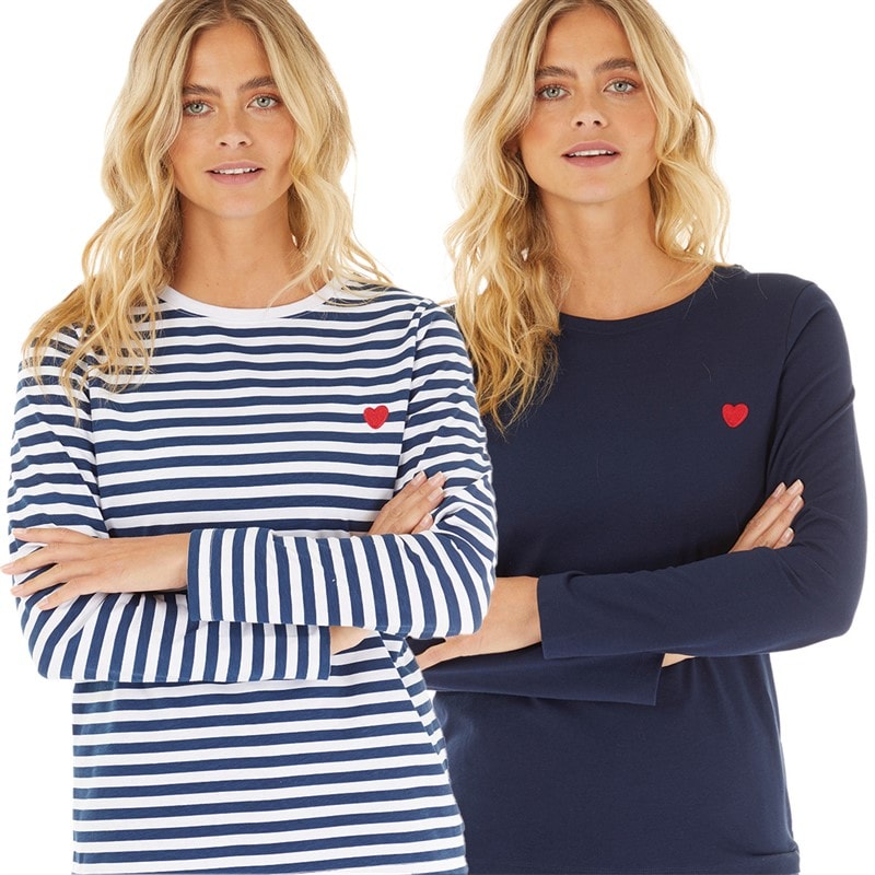 L'amore Couture Womens Tilly Two Pack Long Sleeve T-Shirts Navy - Image 1