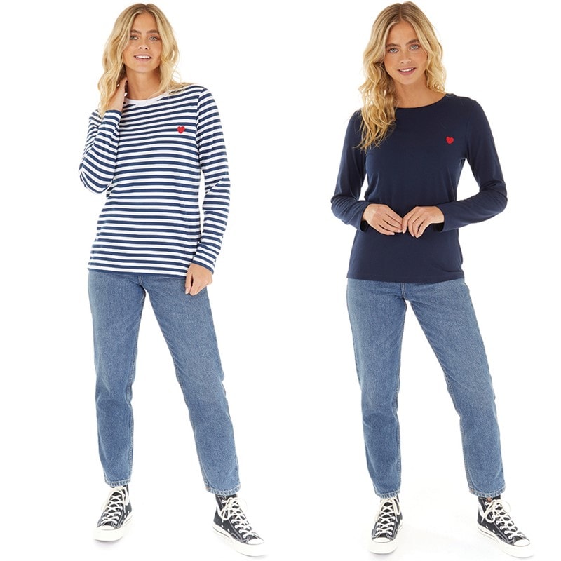 L'amore Couture Womens Tilly Two Pack Long Sleeve T-Shirts Navy - Image 3