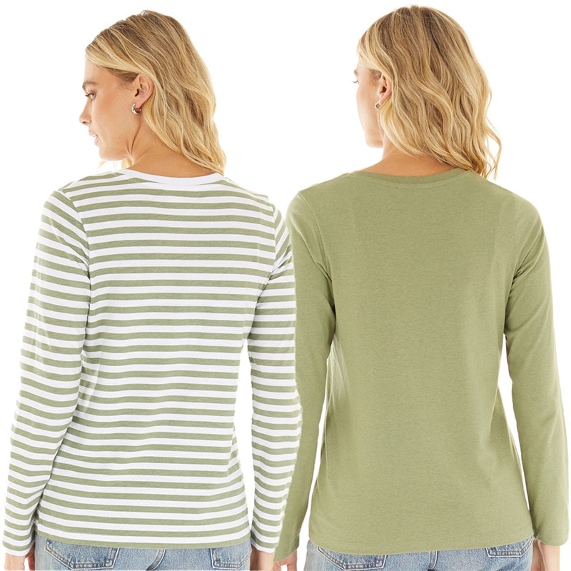 L'amore Couture Womens Tilly Two Pack Long Sleeve T-Shirts Sage - Image 2