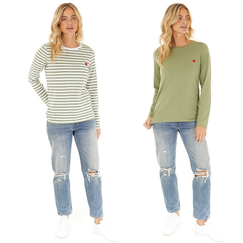 L'amore Couture Womens Tilly Two Pack Long Sleeve T-Shirts Sage - Image 3