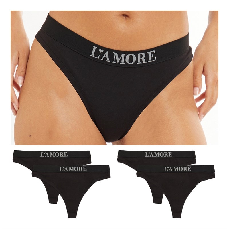 L'amore Couture Womens Jewel Five Pack Thongs Black - Image 1