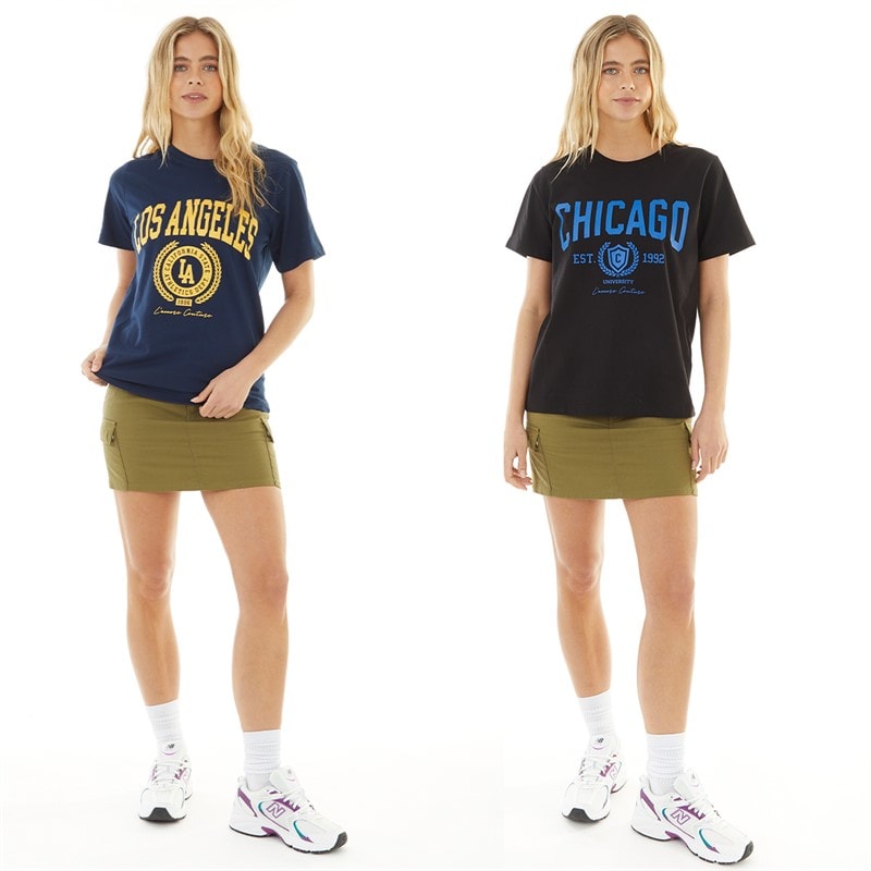 L'amore Couture Womens State/Chicago Two Pack T-Shirts Navy/Black - Image 3