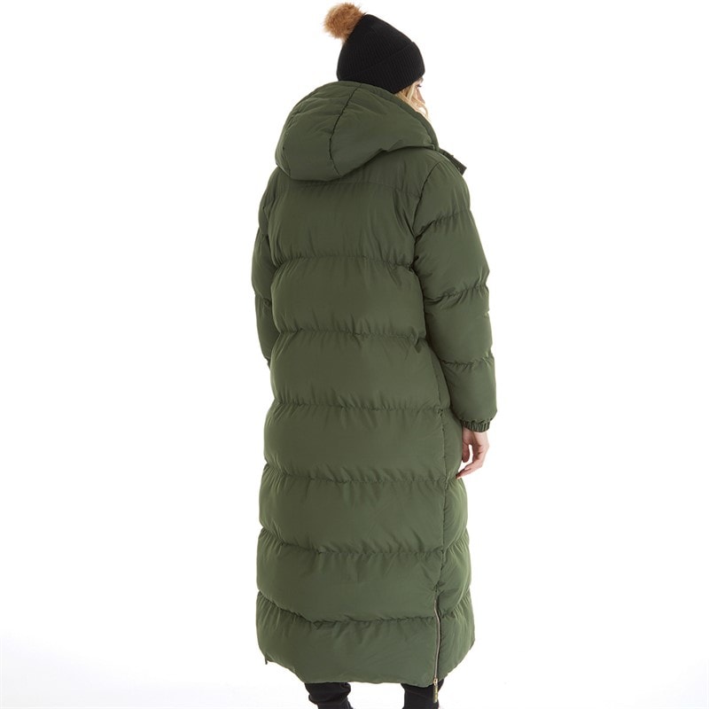 L'amore Couture Womens Cleo Maxi Puffer Hooded With Gold Trims Khaki - Image 2