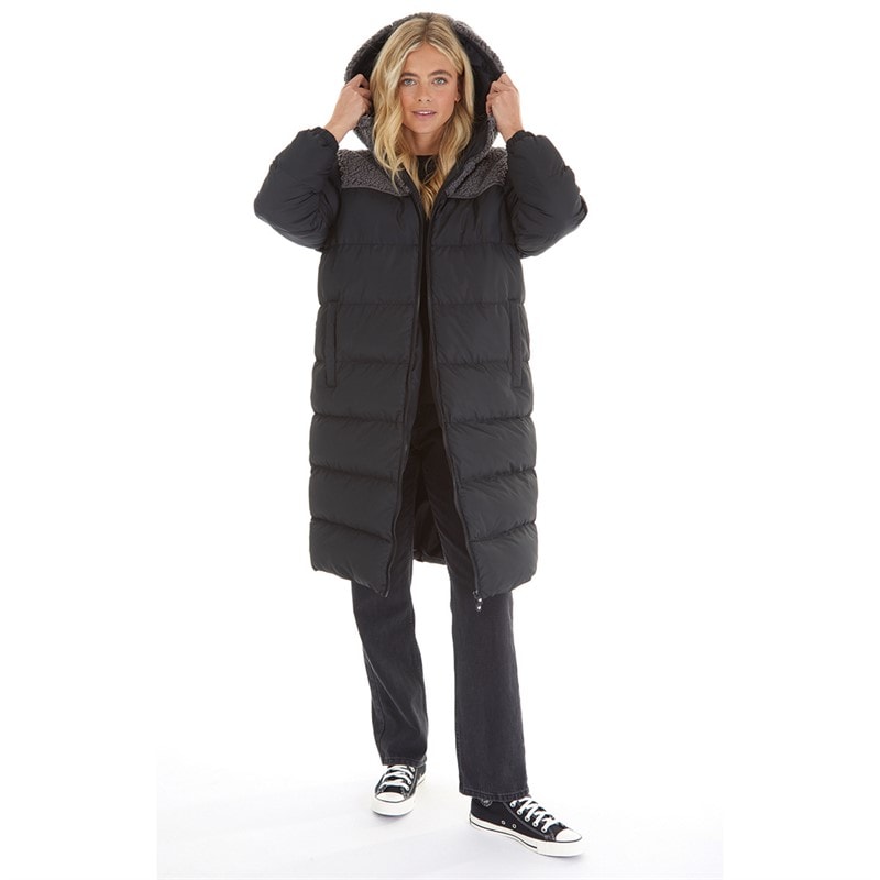 L'amore Couture Womens Jenna Puffer Coat Hooded With Borg Black - Image 4