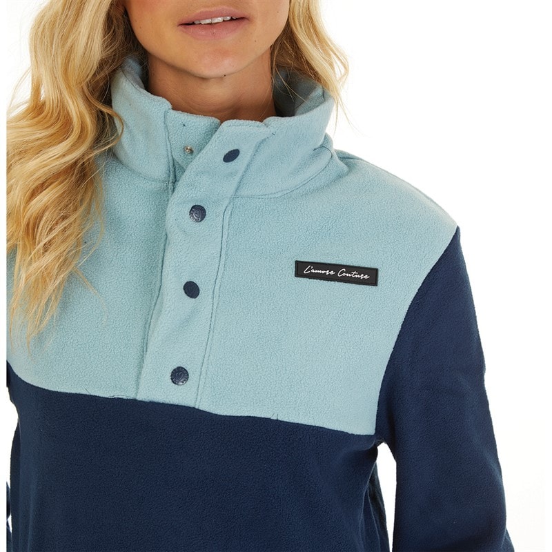 L'amore Couture Womens Scarlett Press Stud Neck Microfleece Navy - Image 3