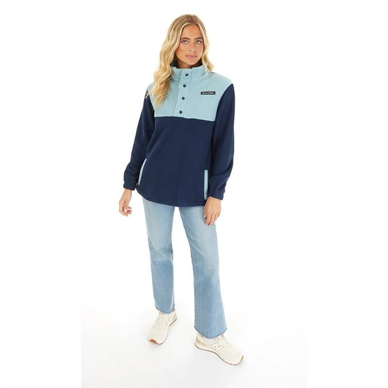 L'amore Couture Womens Scarlett Press Stud Neck Microfleece Navy - Image 4