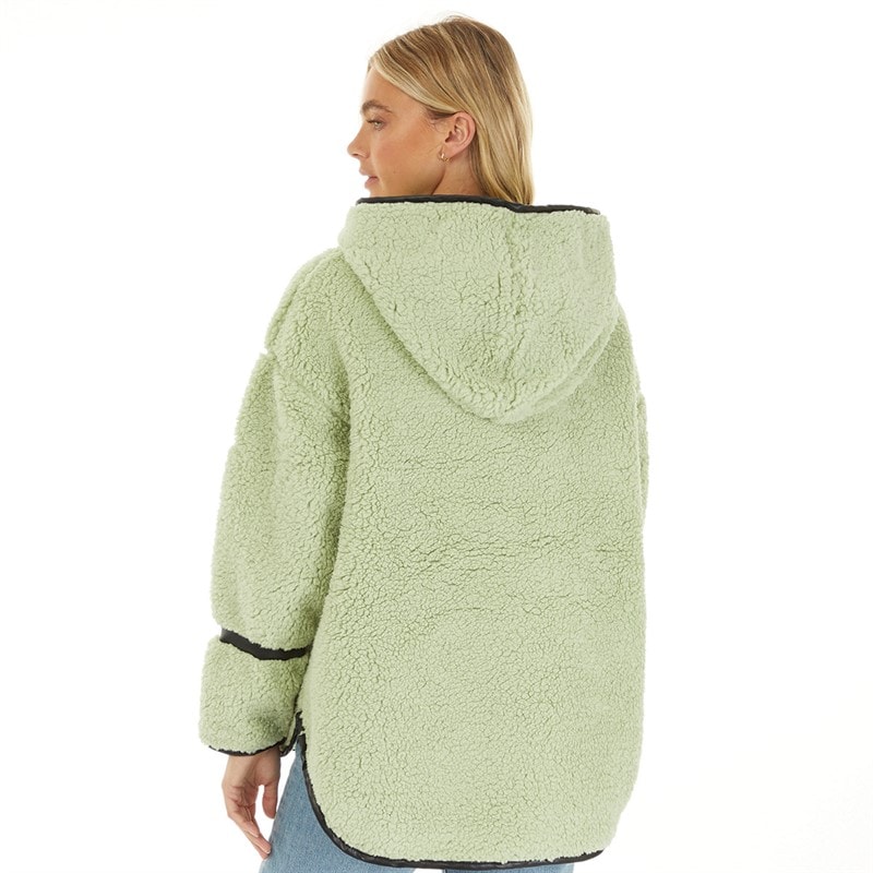 L'amore Couture Womens Talia 1/2 Zip Hooded Borg Fleece Sage - Image 2
