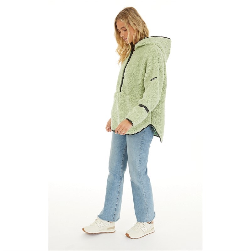 L'amore Couture Womens Talia 1/2 Zip Hooded Borg Fleece Sage - Image 4